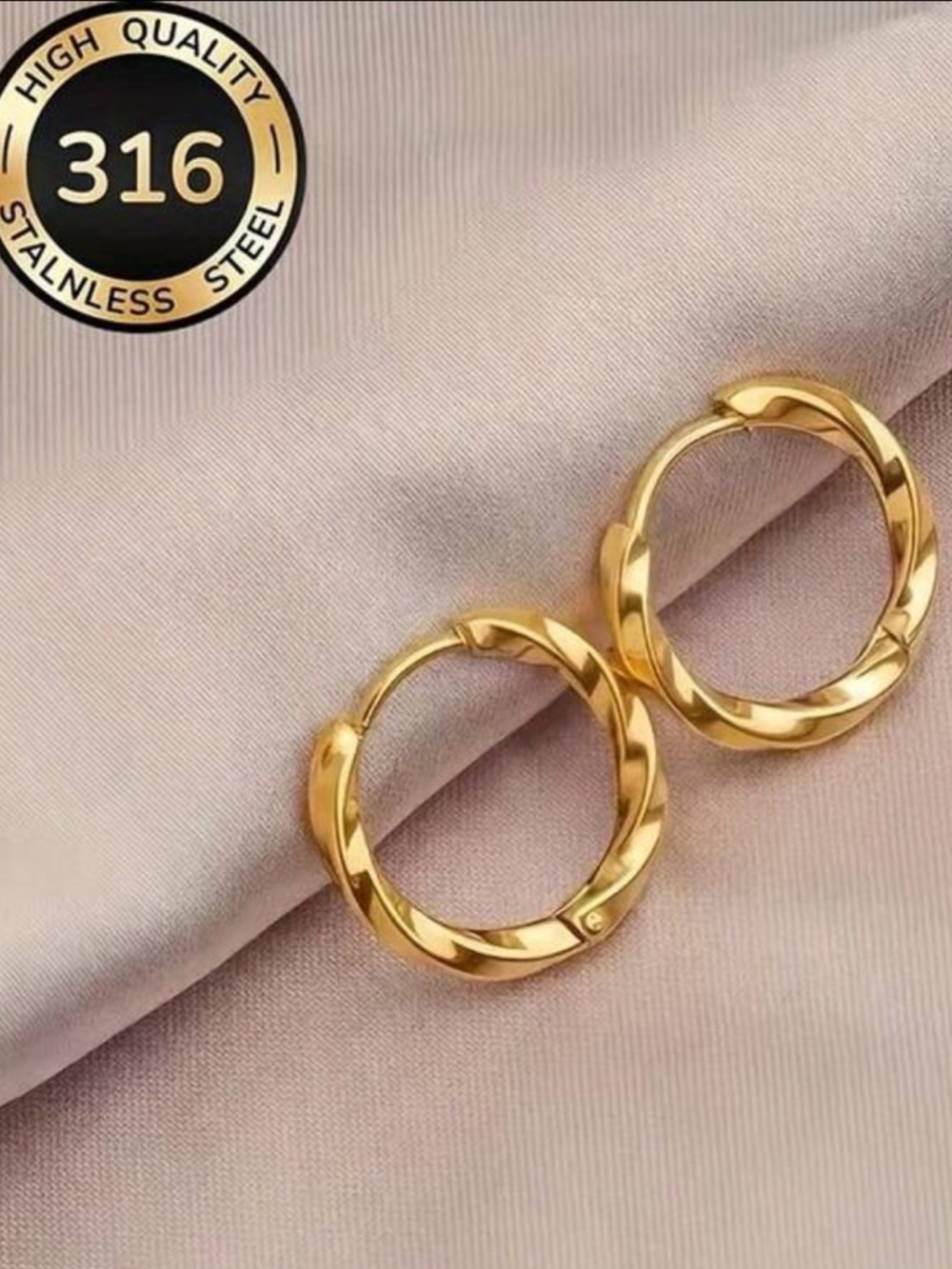 316 Stainless Steel Gold Twisted Hoop Earrings - Women Jewelry